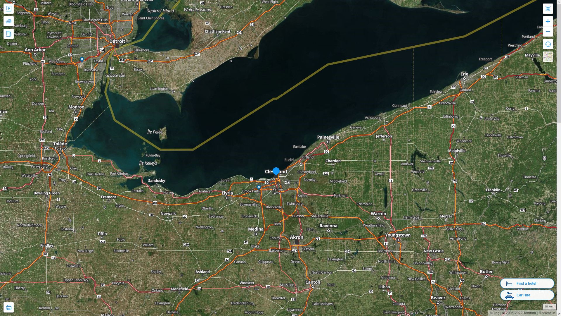 Cleveland Ohio Highway and Road Map with Satellite View